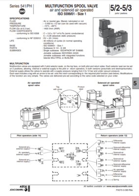 ASCO 541/PH CATALOG 541 SERIES: MULTIFUNCTION SPOOL VALVE